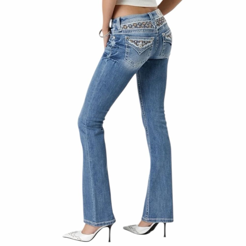 Miss Me Stitched To Topaz Medium Blue Wash Bootcut Jeans New 24 x 34